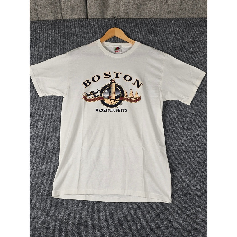 VTG Boston Massachusetts Lighthouse Sailboats Graphic‎ T Shirt Men Medium